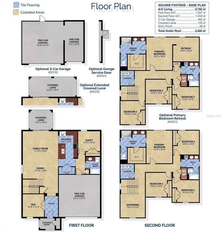 This floor plan shows the layout of a two-story home with multiple bedroom and garage options — 5844 ALI GRACE WAY, ST CLOUD, FL