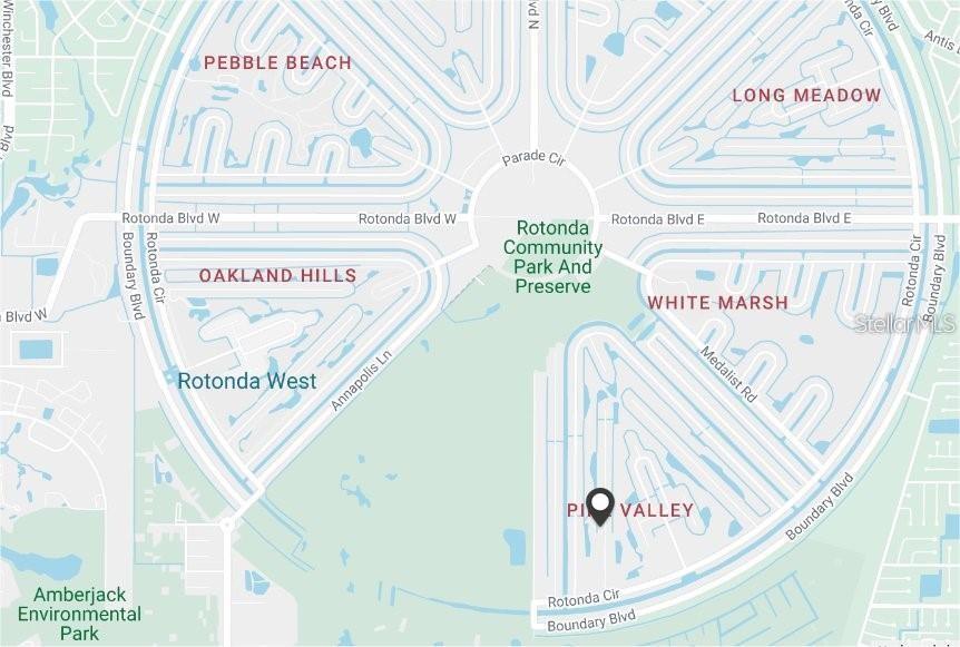 This is a map showing the Rotonda West community layout with a location marker — 30 PINE VALLEY PLACE, ROTONDA WEST, FL