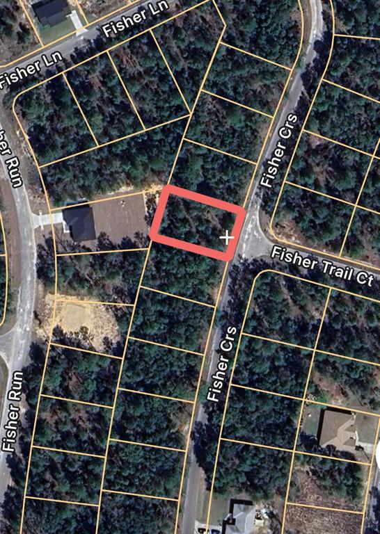 An aerial map view shows a vacant, wooded residential lot highlighted in red — 0 FISHER COURSE UNIT 9, OCKLAWAHA, FL