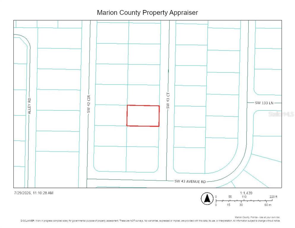 This is a property tax map showing a highlighted rectangular lot in a residential neighborhood — SW 43RD COURT UNIT 7, OCALA, FL