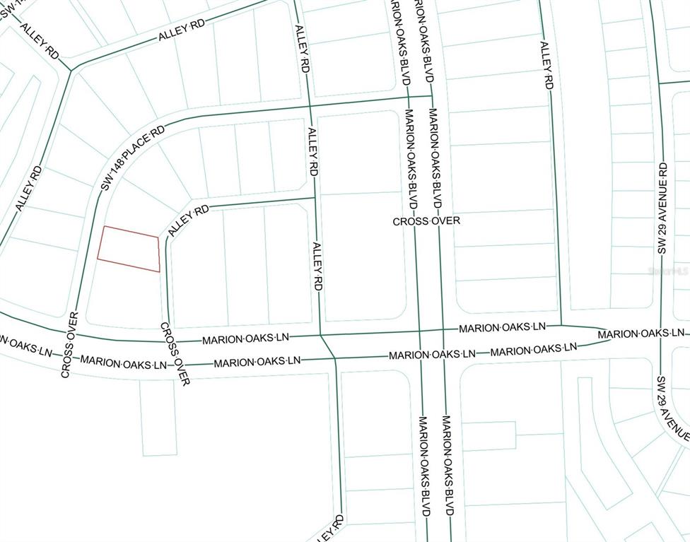This is a map showing street layouts and property lines in a residential area — TBD SW 148 PL. RD, OCALA, FL