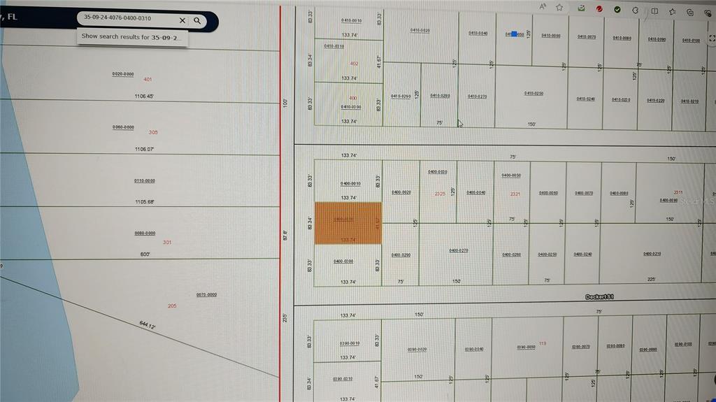 This is a digital map showing property parcel lines, dimensions, and street names — 00 YAWN AVENUE, INTERLACHEN, FL