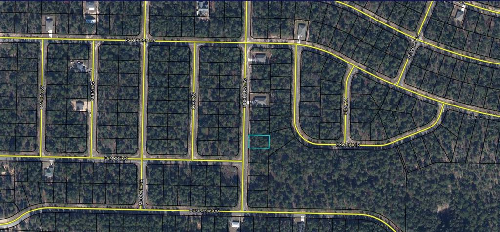 This is an aerial map showing a vacant lot highlighted in blue within a residential neighborhood — Lot 5 Unit 1 Blk 94 PINEHURST AVENUE, CHIPLEY, FL