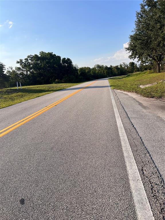 A paved two-lane road stretches into the distance past grassy hills and trees — 7513 S GEORGE BOULEVARD, SEBRING, FL