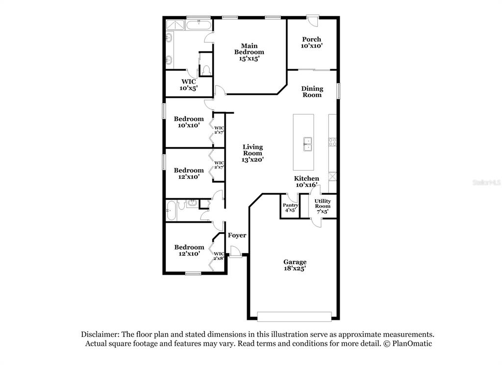 This is a floor plan showing a four-bedroom house with an attached garage and porch — 6784 HANWORTH LANE, ZEPHYRHILLS, FL