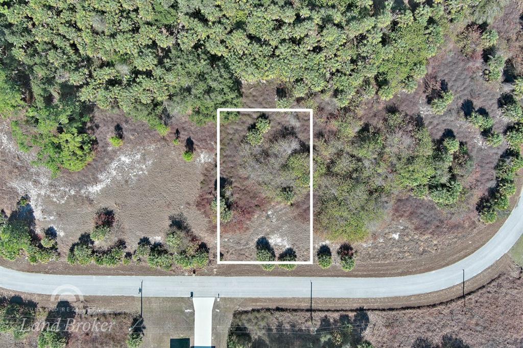 An aerial view shows a rectangular plot of land outlined in white beside a road — EASTMAN CIRCLE, NORTH PORT, FL