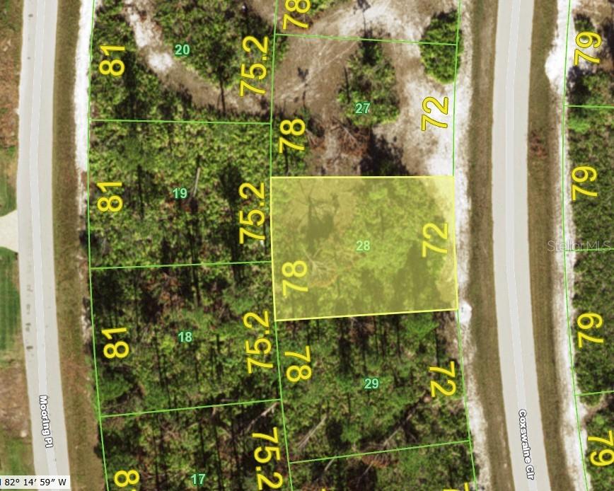This is a map showing a highlighted parcel of land with surrounding lots and streets — 16 COXSWAIN CIRCLE, PLACIDA, FL