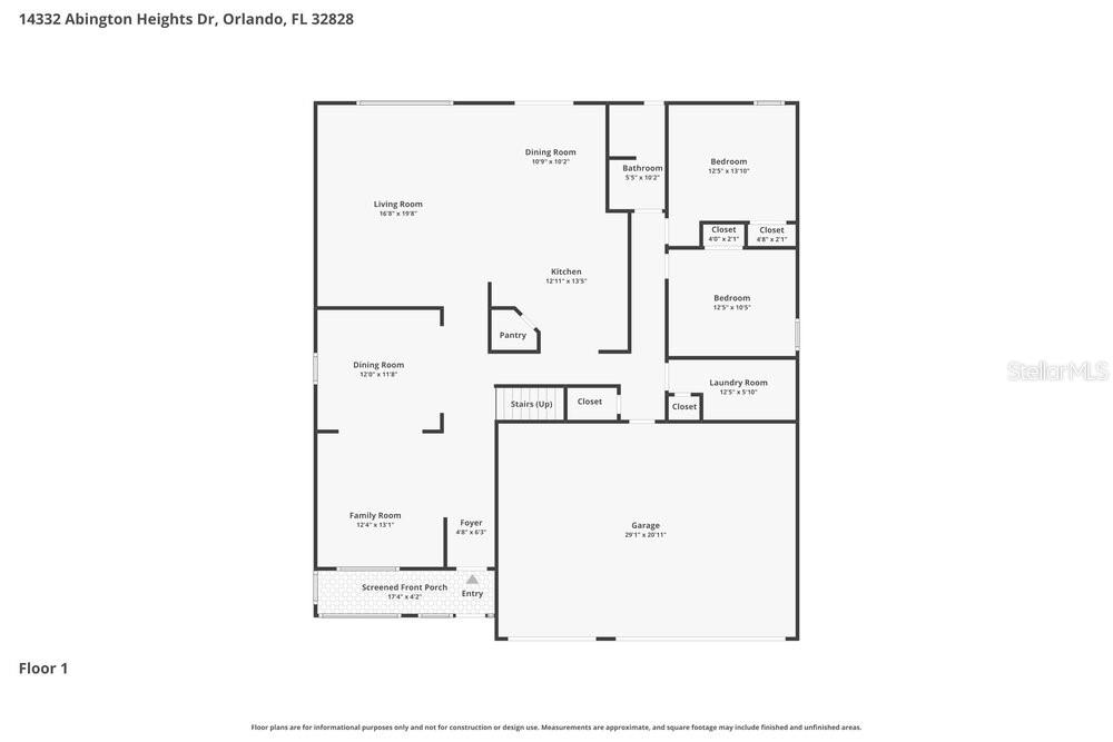 This is a floor plan of a single-story house featuring a garage and multiple rooms — 14332 ABINGTON HEIGHTS DRIVE, ORLANDO, FL