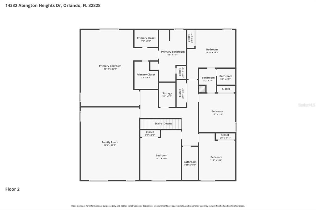 This is a floor plan for the second level of a residential home — 14332 ABINGTON HEIGHTS DRIVE, ORLANDO, FL