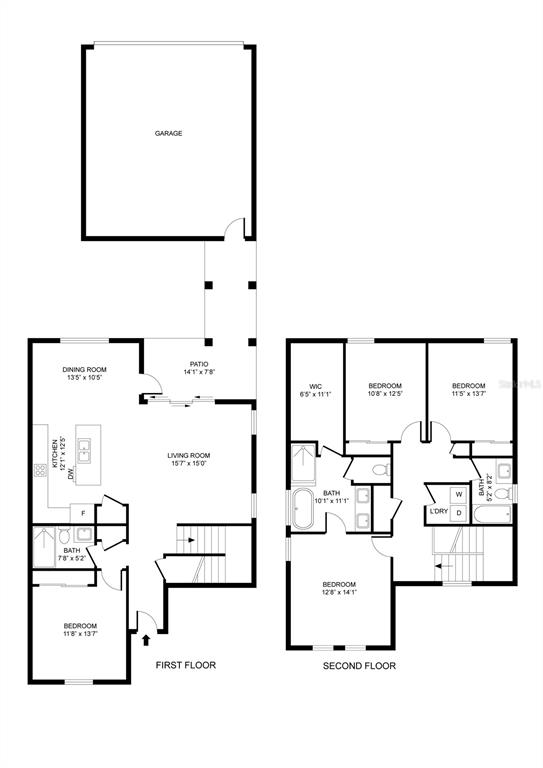 This floor plan shows a two-story house with a detached garage and a patio — 17055 HAGGERTY HOLLOW, WINTER GARDEN, FL