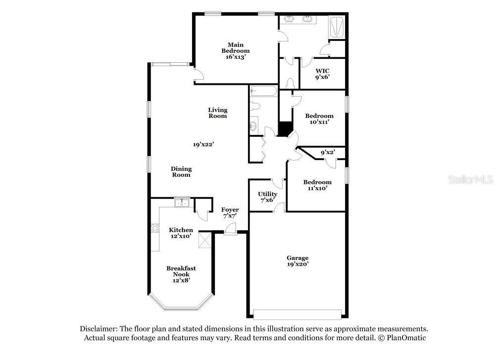 This is a floor plan for a single-story house with three bedrooms and a garage — 627 SW 27TH TERRACE, CAPE CORAL, FL
