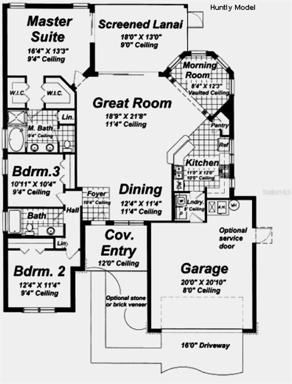 This floor plan shows a three-bedroom house layout with a garage, lanai, and central living area — 5922 SAGE LEAF PLACE, LEESBURG, FL