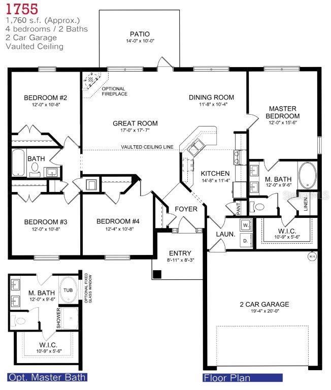 This is a floor plan for a 1,760-square-foot house with four bedrooms and two bathrooms — 11025 MAYBIRD AVENUE, WEEKI WACHEE, FL