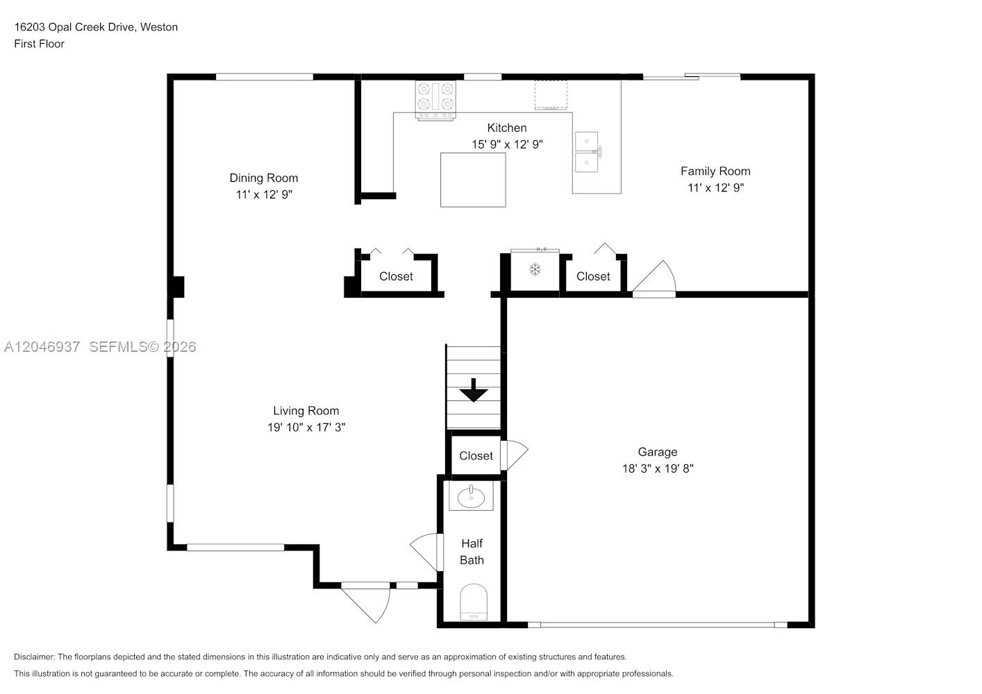 This is a floor plan of a first-floor level featuring a garage and living areas — WESTON, FL