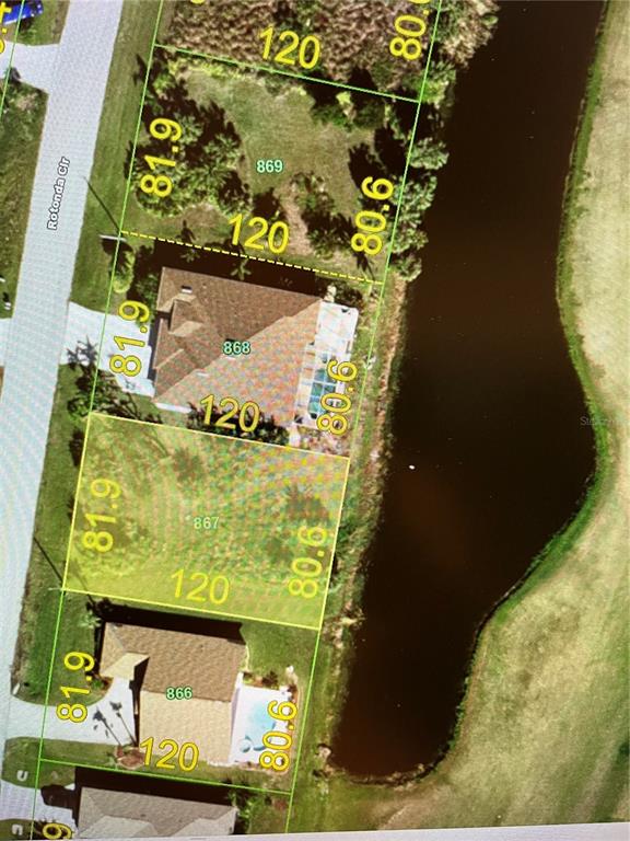 This is an aerial map showing property lines and dimensions for several residential lots — 232 ROTONDA CIRCLE, ROTONDA WEST, FL