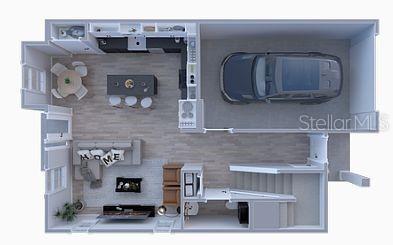 This is a 3D floor plan rendering of a home's main level with a garage — 3812 FERN HOLLOW PLACE, TAMPA, FL