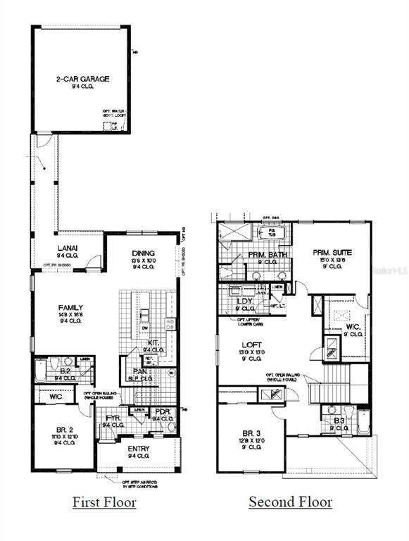 This is a two-story floor plan showing the layout of a home with a garage — 5229 WAYPOINTE BOULEVARD, APOPKA, FL