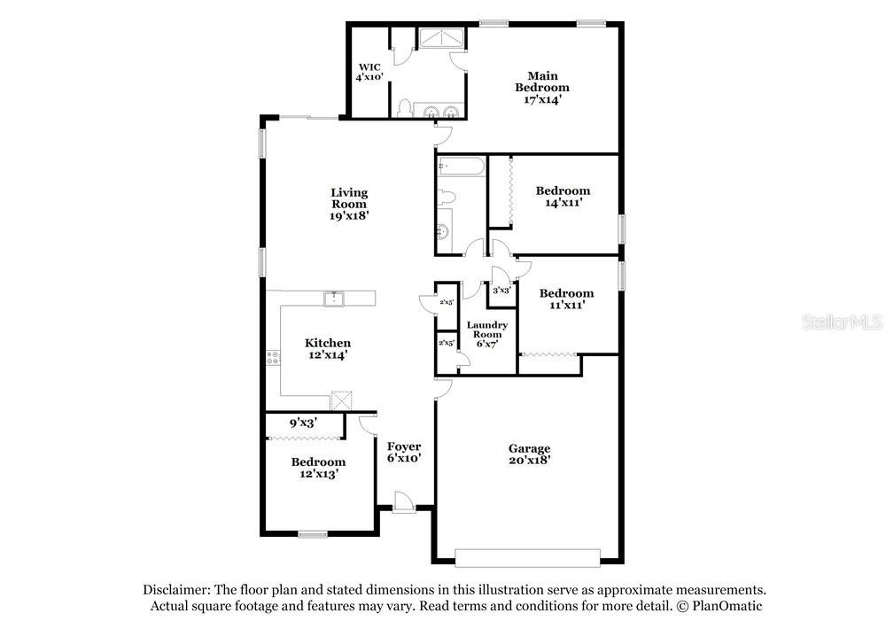 This is a floor plan for a single-story home with four bedrooms and a garage — 651 MERCADO COURT, KISSIMMEE, FL