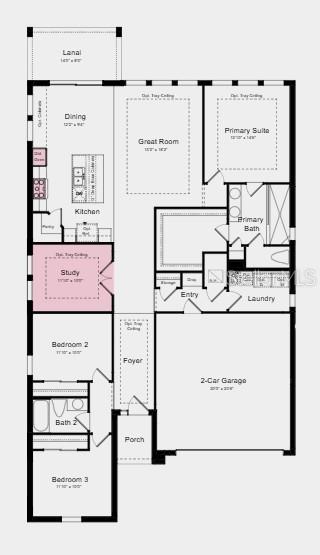 This is a floor plan for a single-story house with three bedrooms and a garage — 691 MOON SHELL CIRCLE, NEW SMYRNA BEACH, FL