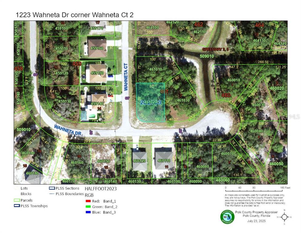 This is a property tax map showing parcel boundaries, lot numbers, and street layouts — 1223 WAHNETA DRIVE, KISSIMMEE, FL
