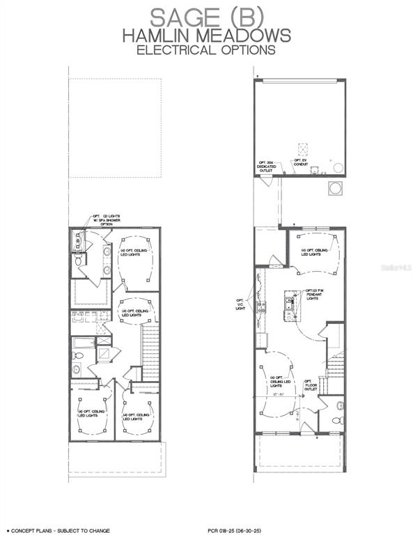 This is a floor plan showing electrical options for a two-story residential home — 7280 WINDY WILLOW STREET, WINTER GARDEN, FL
