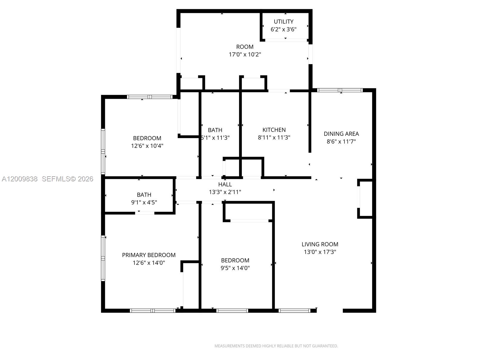 This is a floor plan showing the layout of a multi-room residential unit — 2225 SW 62nd Ct # 2225, Miami FL 33155, MIAMI, FL