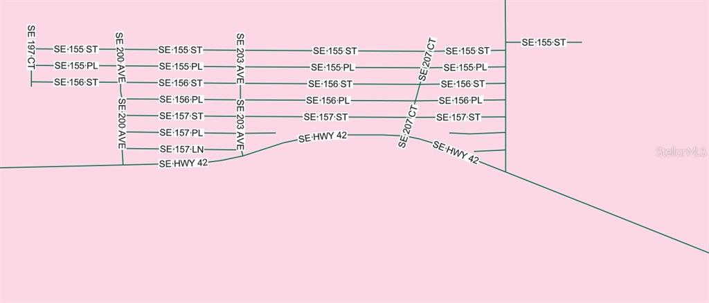 This is a map showing the layout of streets and roads in a residential area — SE 155TH STREET, UMATILLA, FL