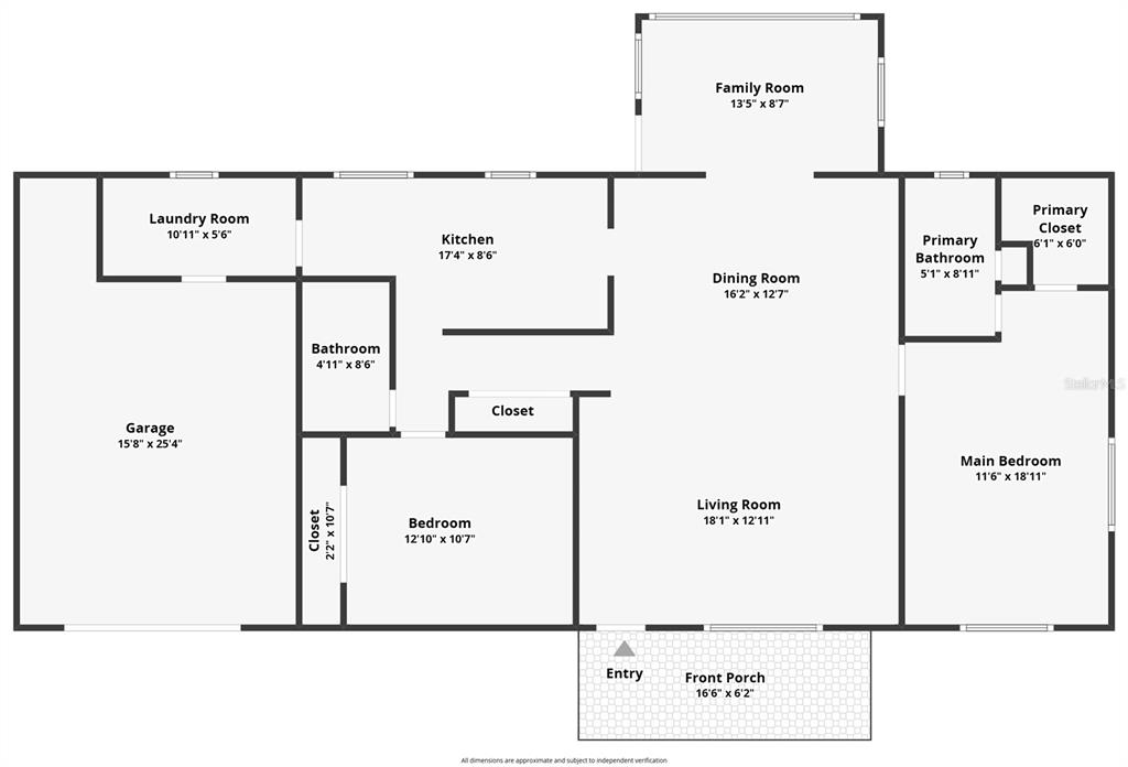 This is a floor plan of a single-story house featuring a garage, kitchen, and bedrooms — 8121 SW 107TH PLACE, OCALA, FL