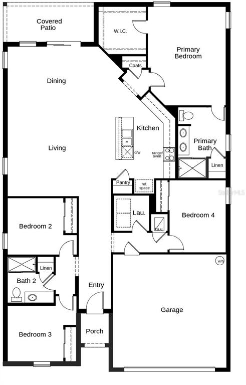 This is a floor plan for a single-story house featuring four bedrooms, a garage, and patio — 8175 LAVA ROCK LANE, ORLANDO, FL