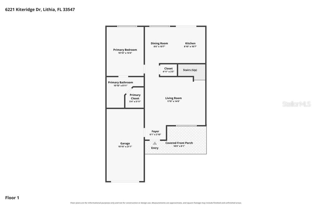 This is a floor plan for the first level of a residential home — 6221 KITERIDGE DRIVE, LITHIA, FL