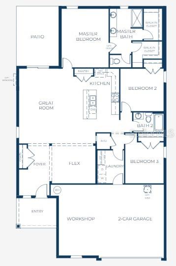This is a floor plan for a single-story home featuring three bedrooms, a garage, and patio — 808 SUNSHOWER DRIVE, LADY LAKE, FL