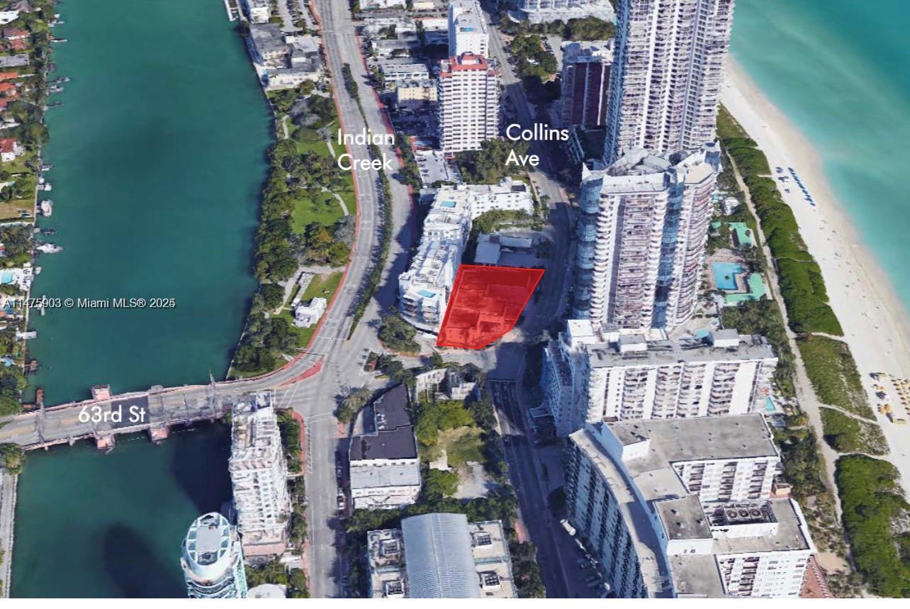 An aerial view shows a highlighted property lot located between Indian Creek and Collins Avenue — 6300 Collins Ave, Miami Beach FL 33141, MIAMI BEACH, FL