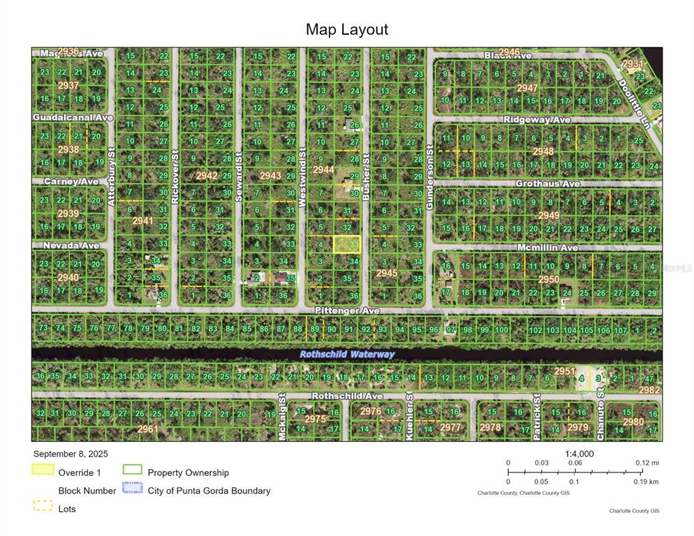 This is a map layout showing property lots and street names in a residential area — 2195 BUSHER STREET, PORT CHARLOTTE, FL