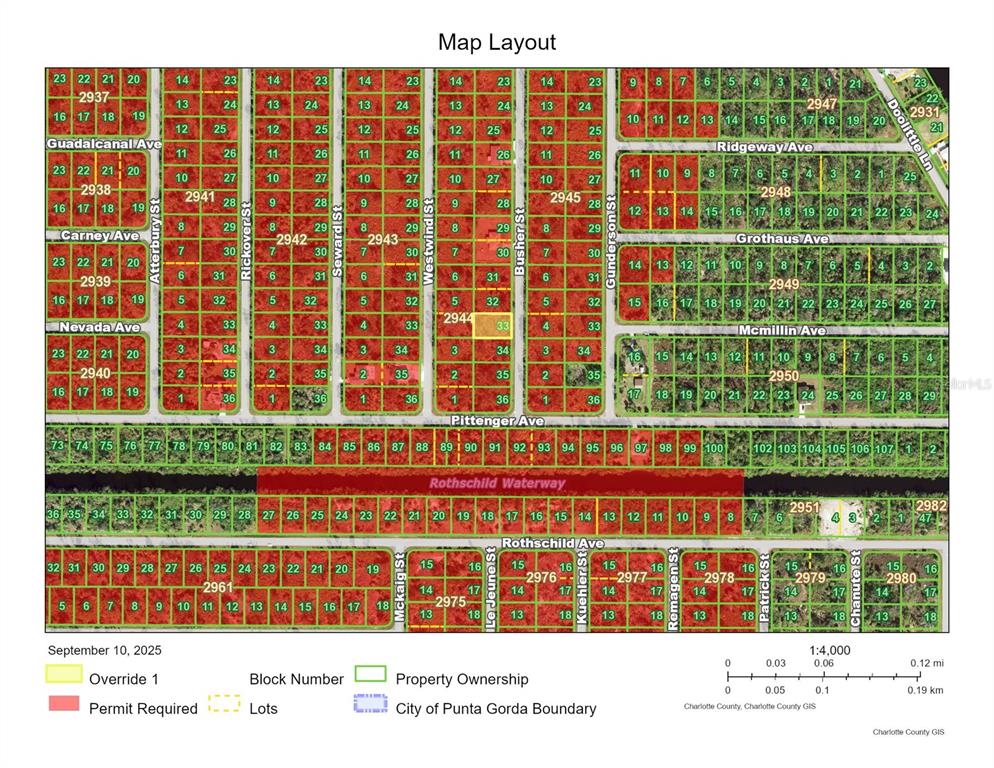 This is a map layout showing property lots, street names, and block numbers — 2195 BUSHER STREET, PORT CHARLOTTE, FL