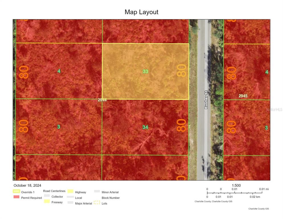 This is a map showing property lots and road layouts in a wooded area — 2195 BUSHER STREET, PORT CHARLOTTE, FL