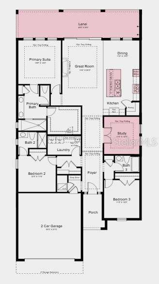 This floor plan shows a single-story house layout with three bedrooms, a garage, and lanai — 7721 BLUE MOON RUN, SARASOTA, FL