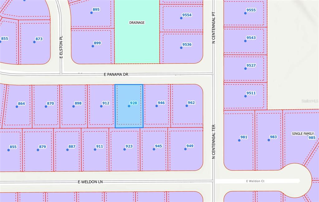 This is a plat map showing property lot lines and addresses in a residential neighborhood — 928 E PANAMA DRIVE, CITRUS SPRINGS, FL