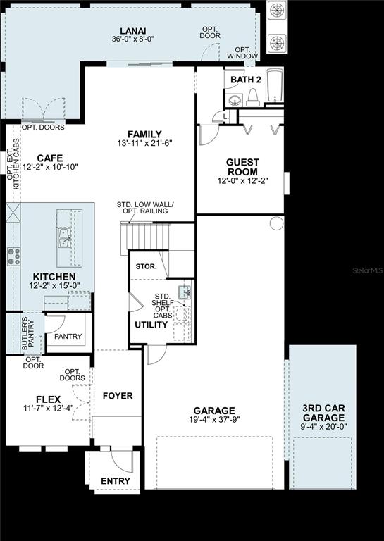 This is a floor plan for a single-story home featuring a kitchen, family room, and garage — 5792 FREESIA DRIVE, LAKELAND, FL