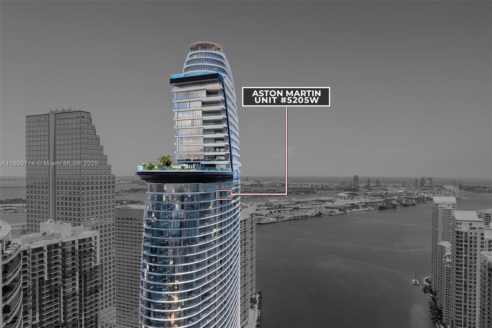 This is a rendering of the exterior of the Aston Martin Residences tower in Miami — 300 Biscayne Blvd Way # 5205W, Miami FL 33131, MIAMI, FL