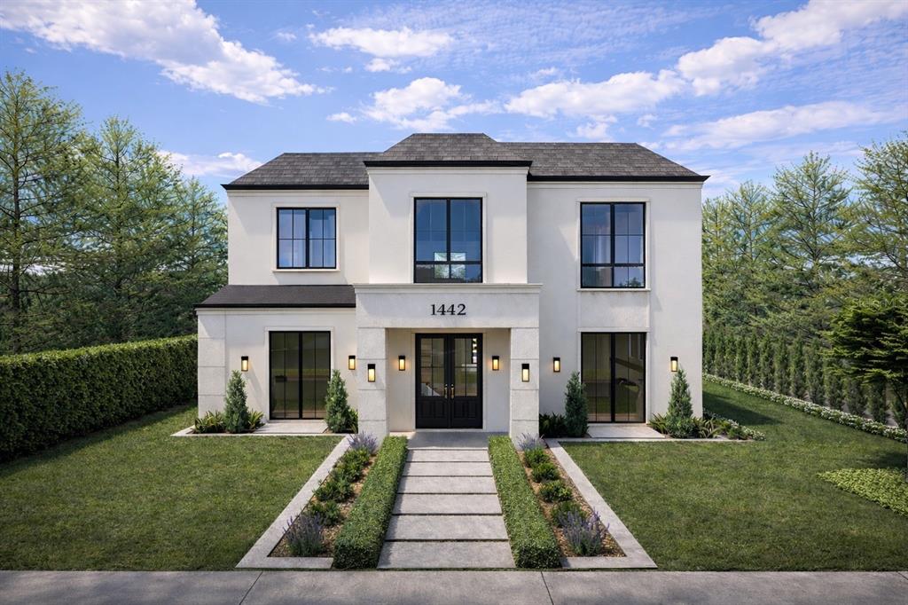 A rendering of a two-story modern house with a white facade and a stone entryway — 1442 W YALE STREET, ORLANDO, FL