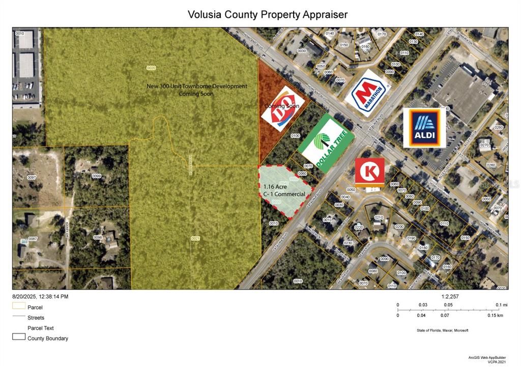 This is a property map showing a 1.16-acre commercial parcel and surrounding development in Volusia County — 1622 CATALINA BOULEVARD, DELTONA, FL