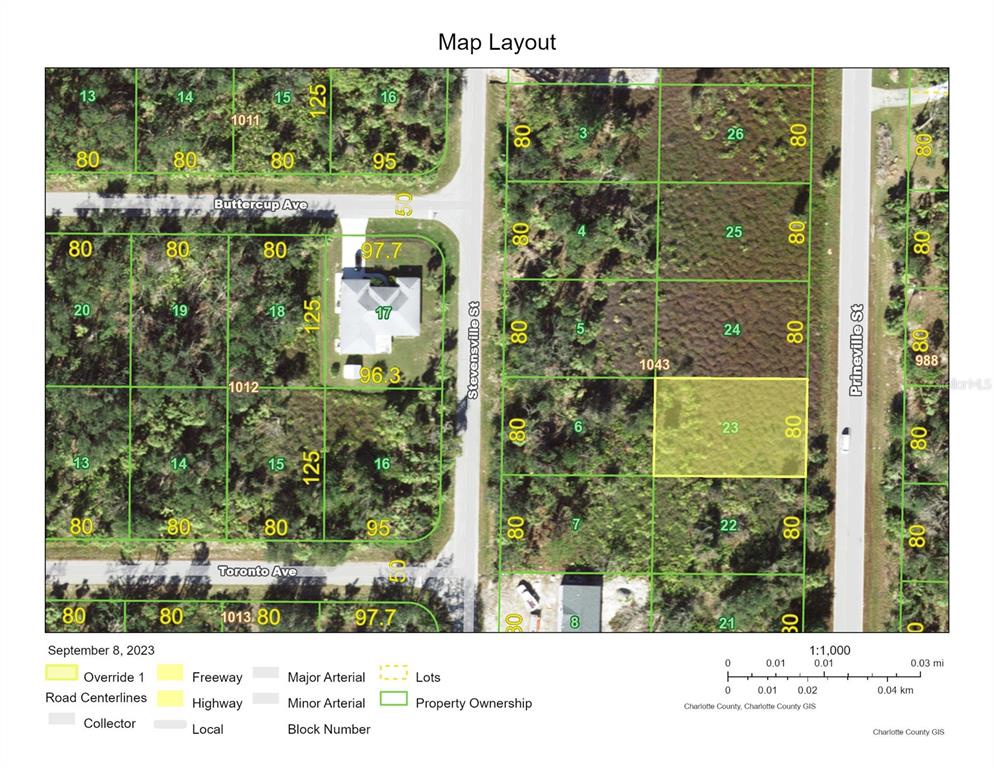 This is a map layout showing property lots, street names, and block numbers — 319 PRINEVILLE STREET, PORT CHARLOTTE, FL