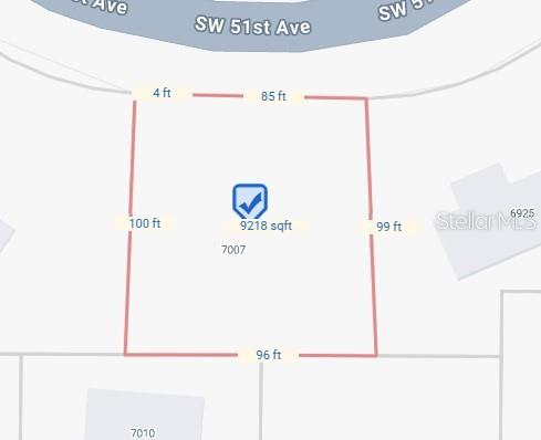 This map shows the property boundaries and dimensions of a residential lot — 7007 SW 51ST AVENUE, GAINESVILLE, FL
