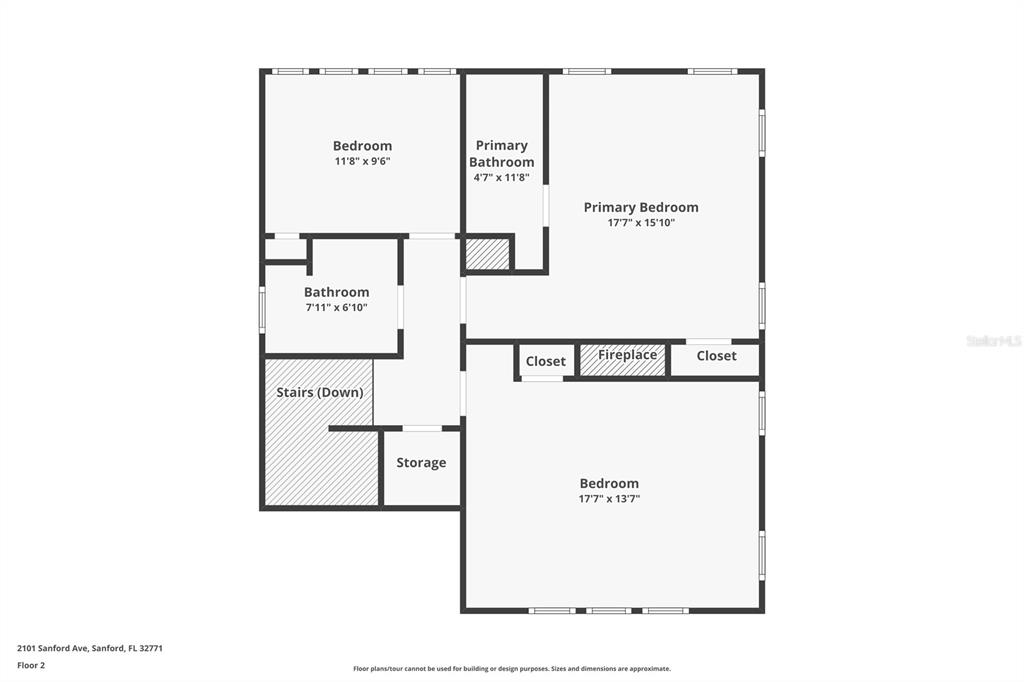 This is a floor plan for the second level of a house with three bedrooms — 2101 SANFORD AVENUE, SANFORD, FL