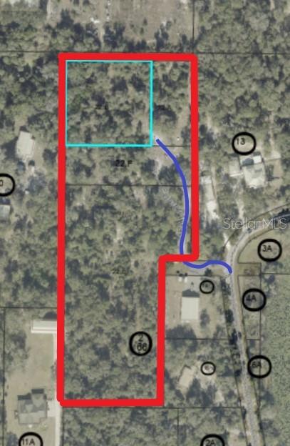 This is an aerial map showing a large, wooded parcel of land outlined in red — 0 CULVER WAY, GENEVA, FL