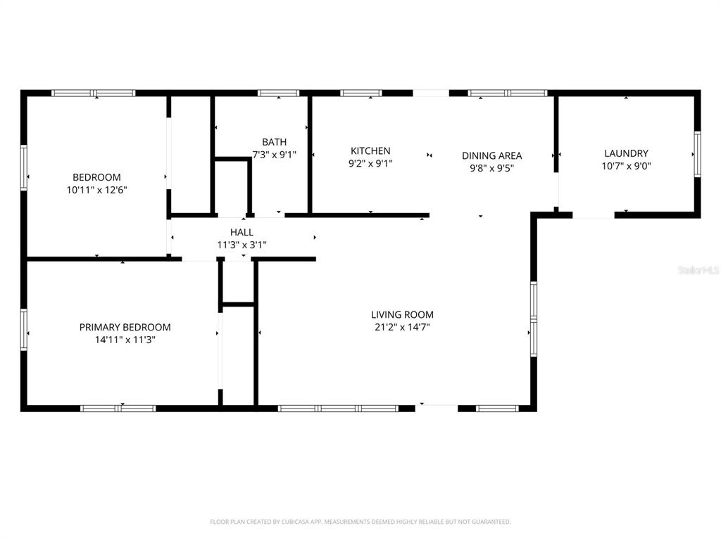This is a floor plan showing the layout of a two-bedroom residential unit — 73 SAINT LUCIE AVENUE, SARASOTA, FL
