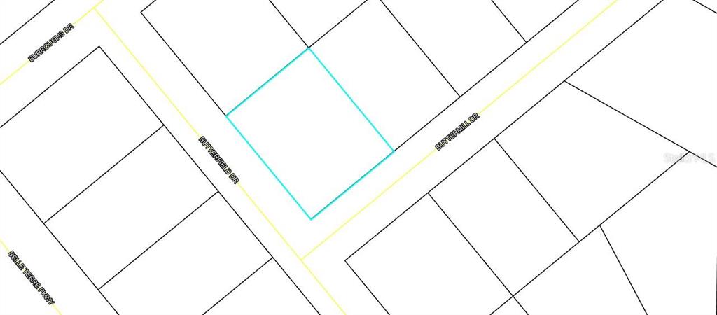 This is a map showing a vacant lot highlighted in blue at a street intersection — 70 BUTTERMILL DRIVE, PALM COAST, FL