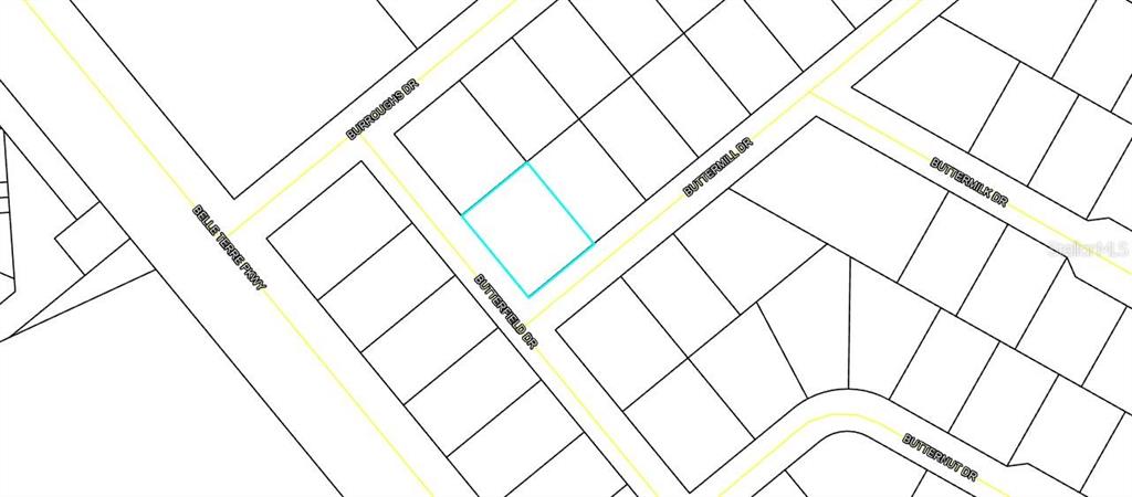 This is a plat map showing a highlighted residential lot located at the corner of two streets — 70 BUTTERMILL DRIVE, PALM COAST, FL
