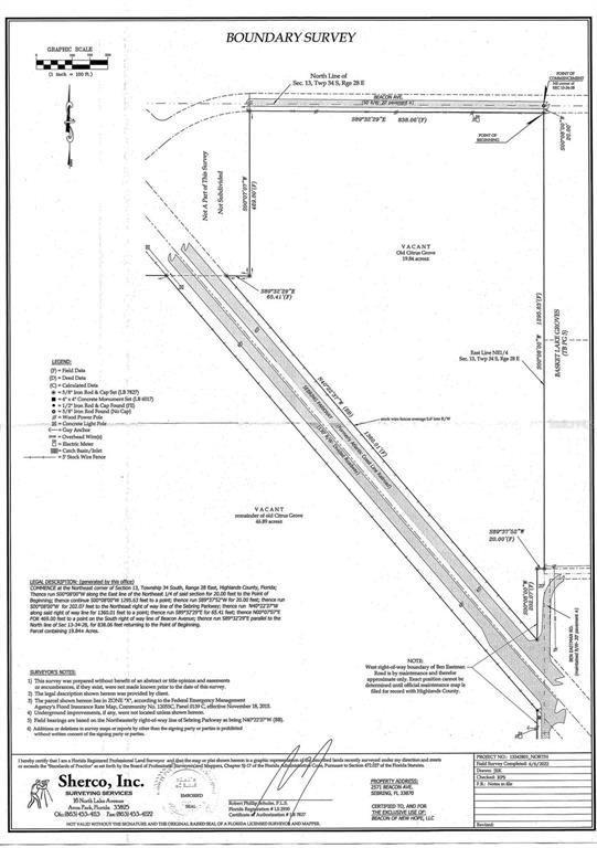 This image is a boundary survey map showing the property lines and dimensions of a lot — PANTHER PARKWAY, SEBRING, FL