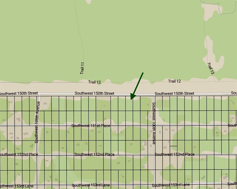 This is a map showing a grid of streets and land parcels with designated trails — TRACT 29 SW 150TH STREET, DUNNELLON, FL